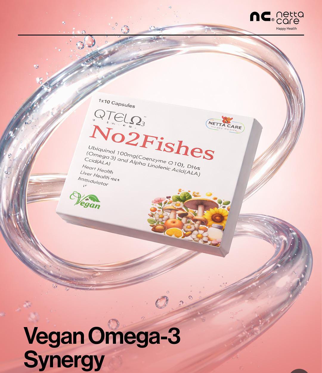 No 2 Fishes™ Qtel Ω3 | Vegan Omega 3 + Ubiquinol Synergy Capsule